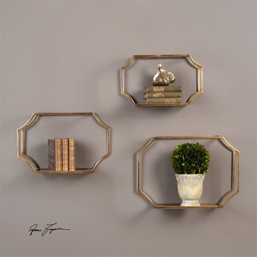 Étagères murales Uttermost Lindee Gold, ensemble de 3 pièces