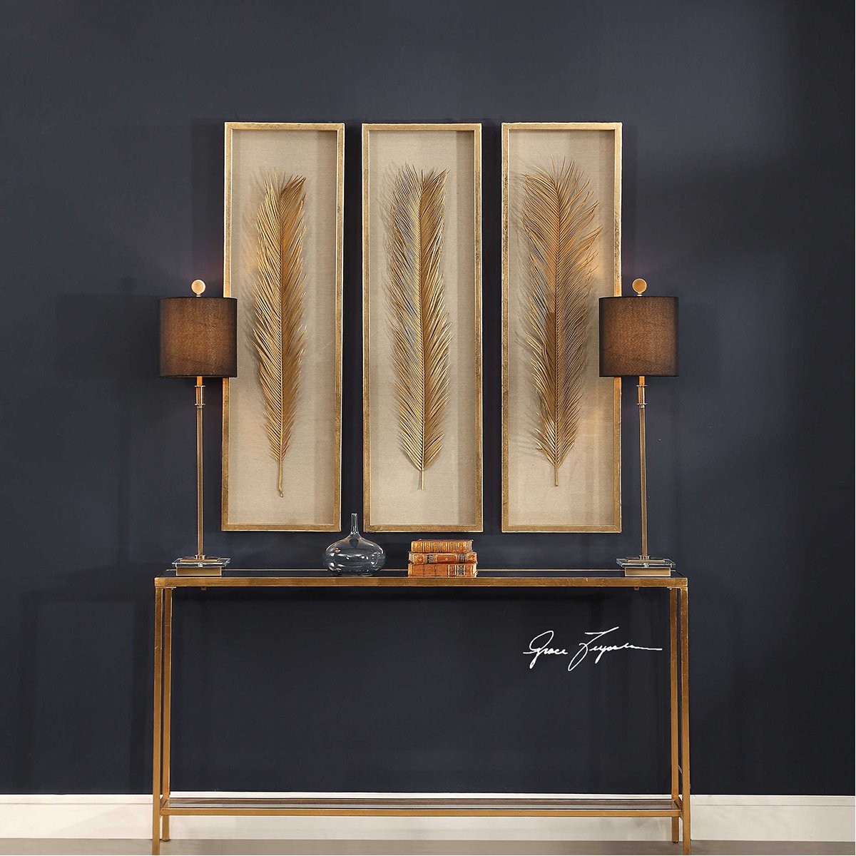 Coffret d'ombres à feuilles d'or Uttermost Palma, ensemble de 3 pièces