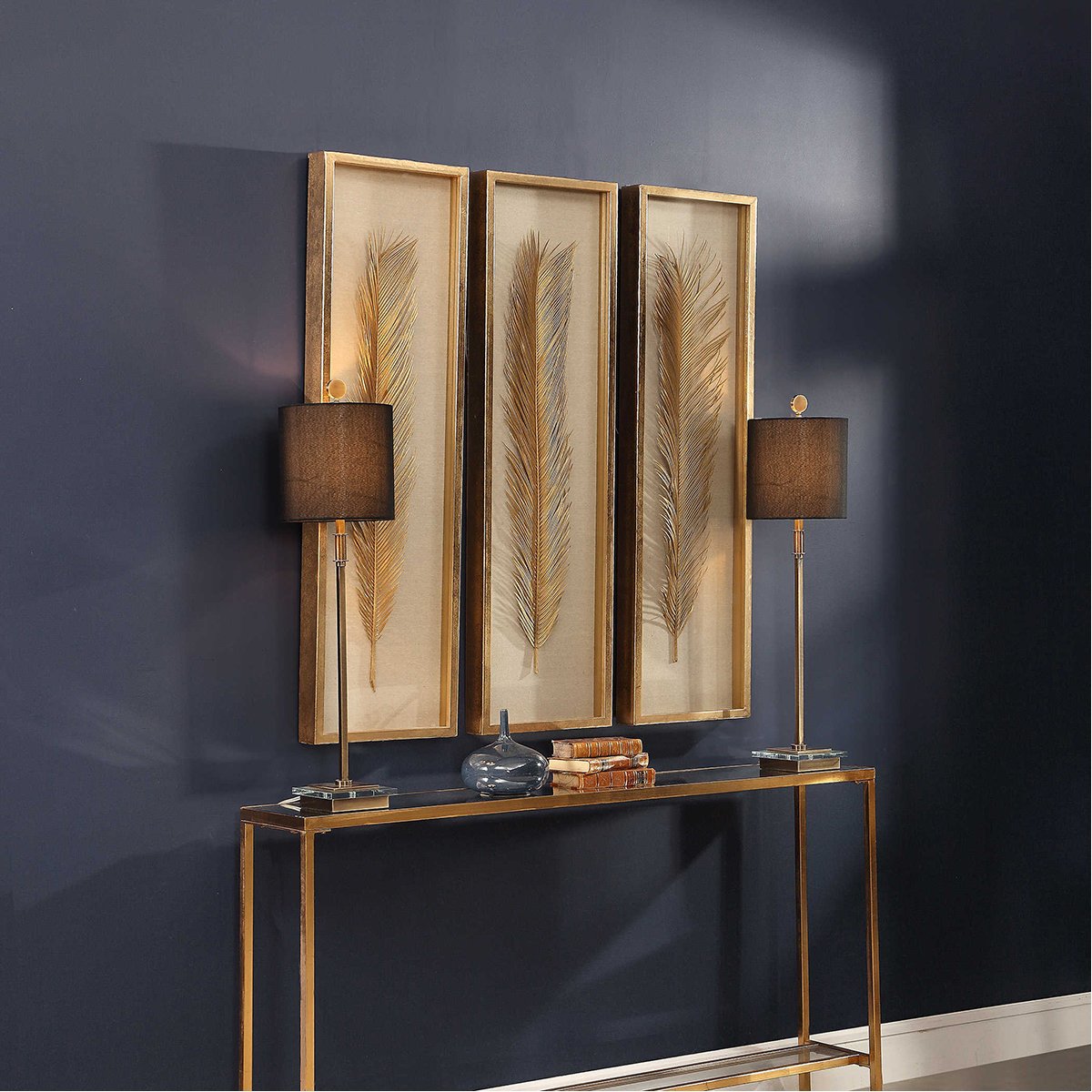 Coffret d'ombres à feuilles d'or Uttermost Palma, ensemble de 3 pièces