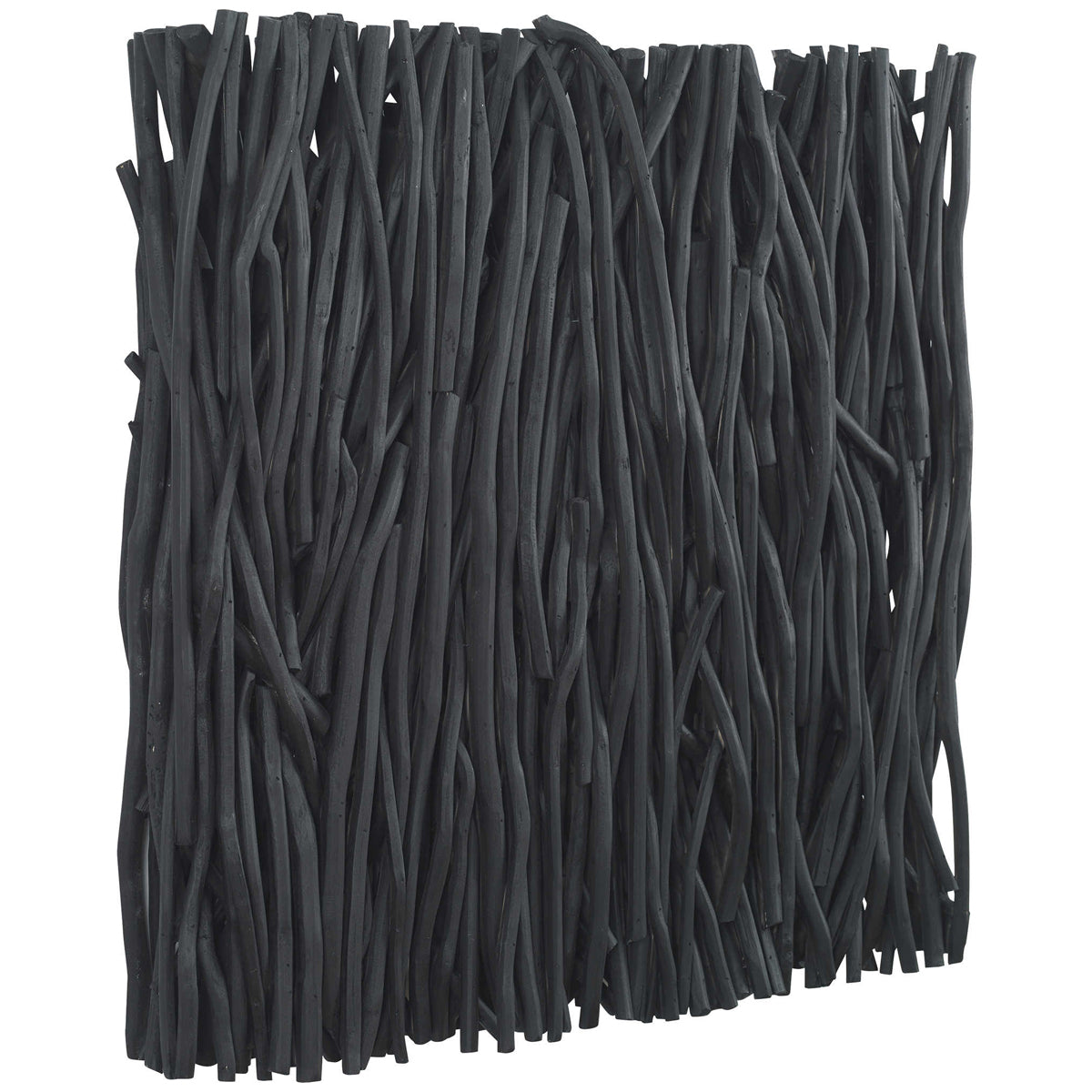 Décoration murale carrée en bois noir et teck froncé