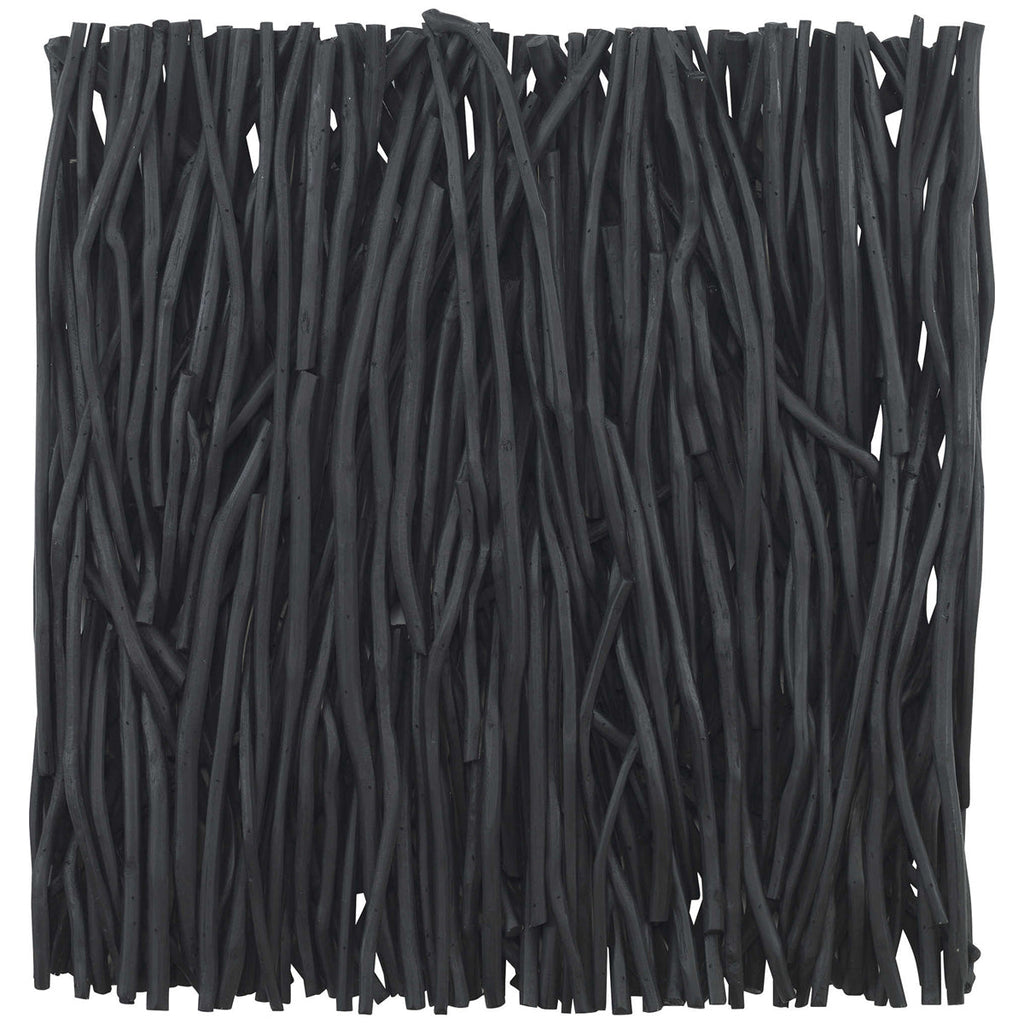 Décoration murale carrée en bois noir et teck froncé