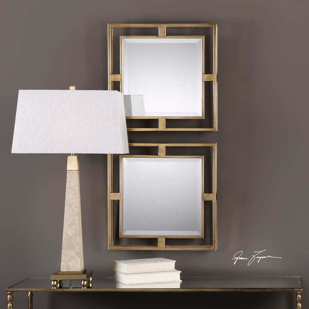 Miroirs carrés dorés Uttermost Allick, lot de 2