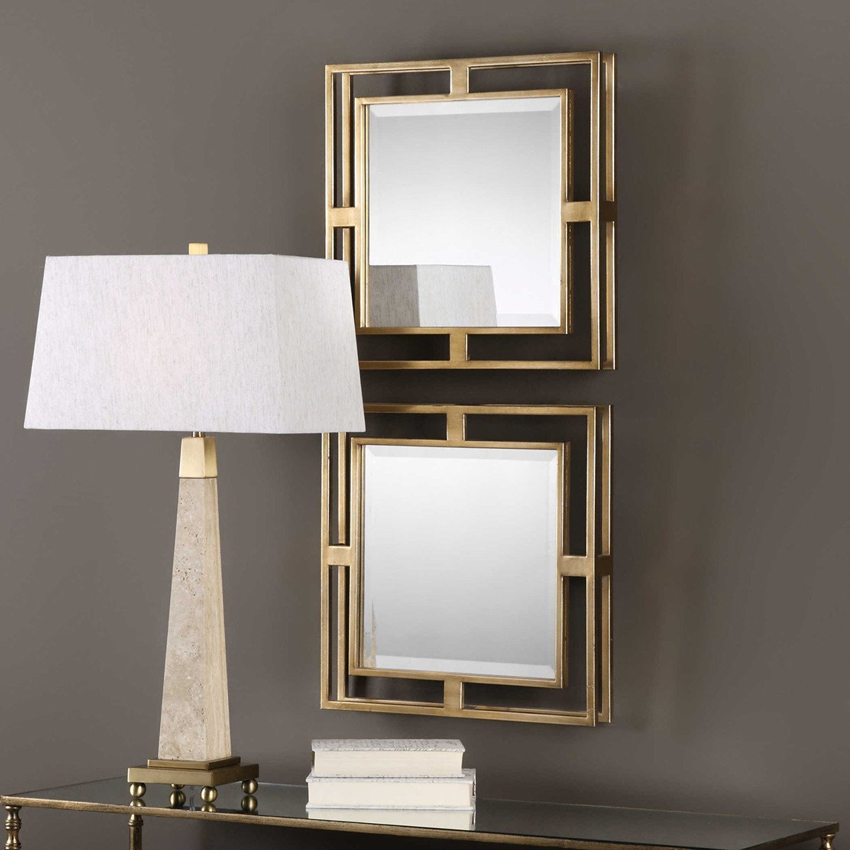 Miroirs carrés dorés Uttermost Allick, lot de 2