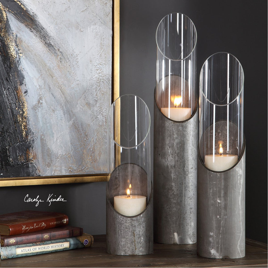 Bougeoirs en fer et verre Uttermost Karter, lot de 3 pièces