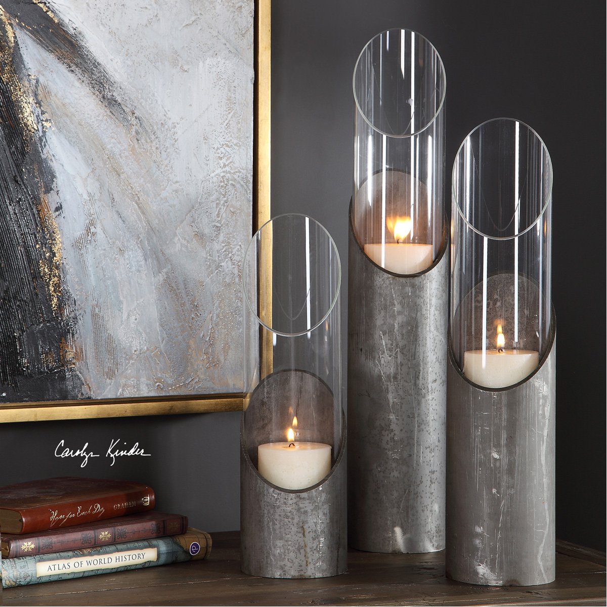 Bougeoirs en fer et verre Uttermost Karter, lot de 3 pièces