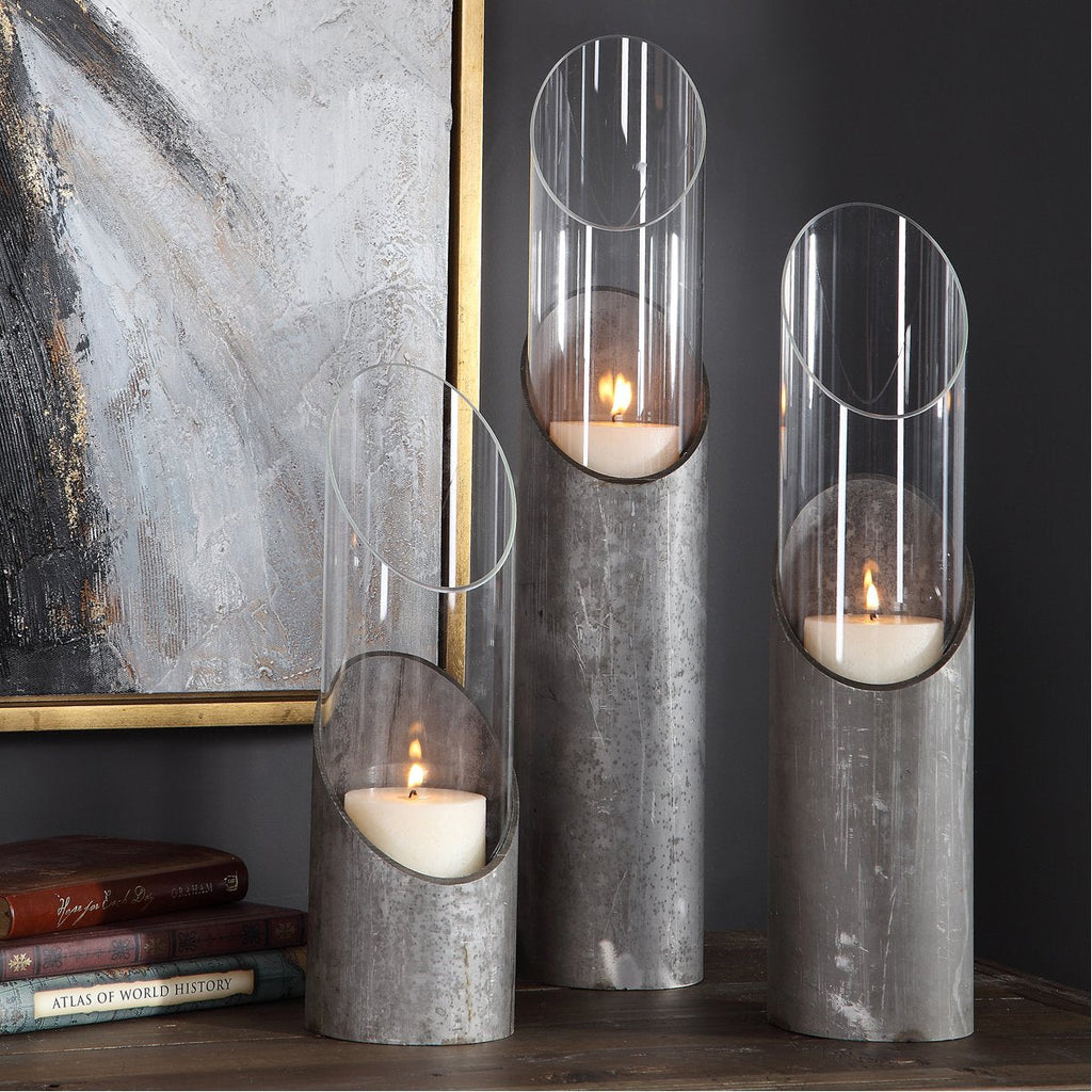 Bougeoirs en fer et verre Uttermost Karter, lot de 3 pièces