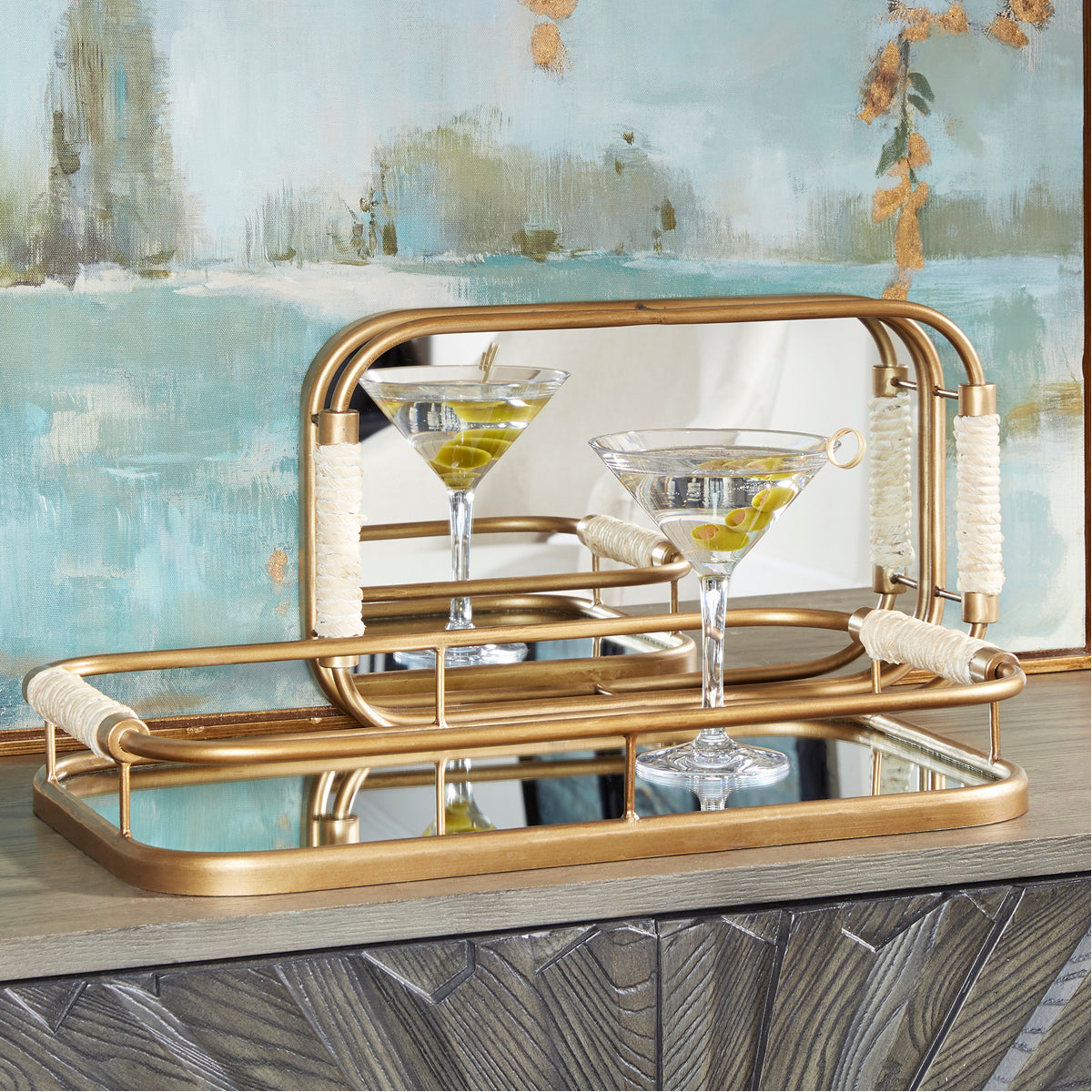Plateaux Uttermost Rosea en or brossé, ensemble de 2 pièces