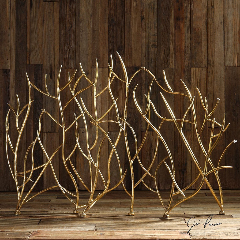 Pare-feu décoratif à branches dorées