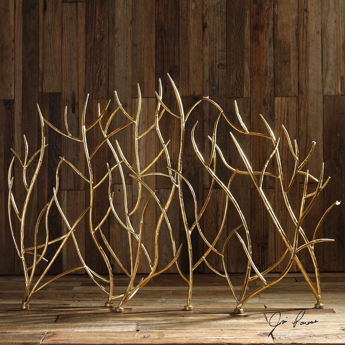 Pare-feu décoratif à branches dorées