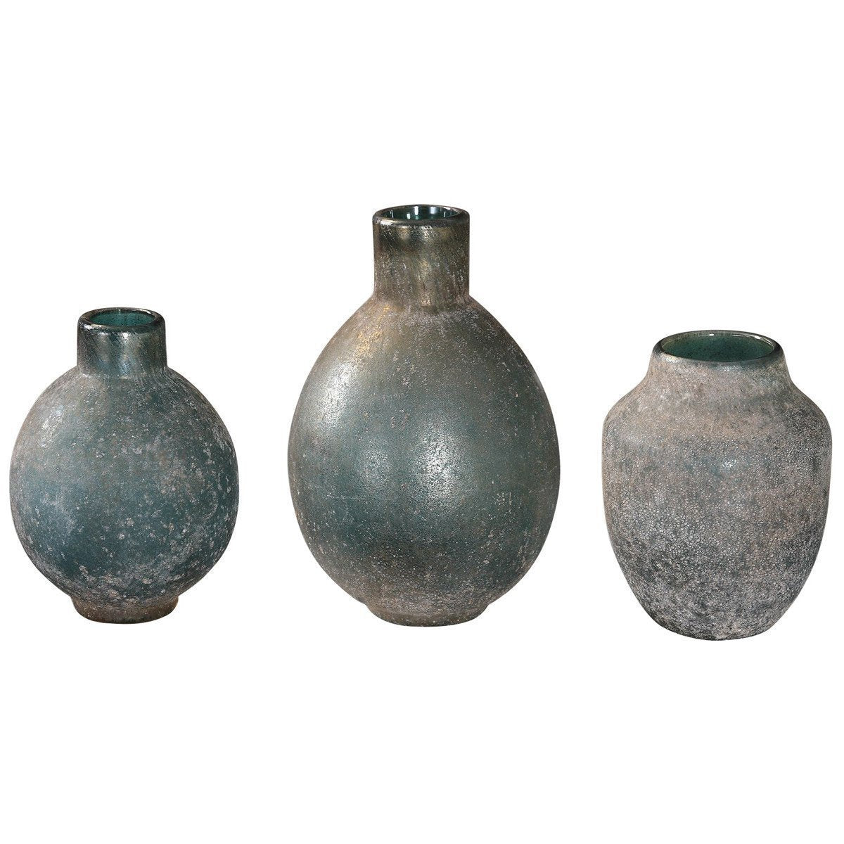 Ensemble de 3 vases bleu-vert patinés Uttermost Mercedes
