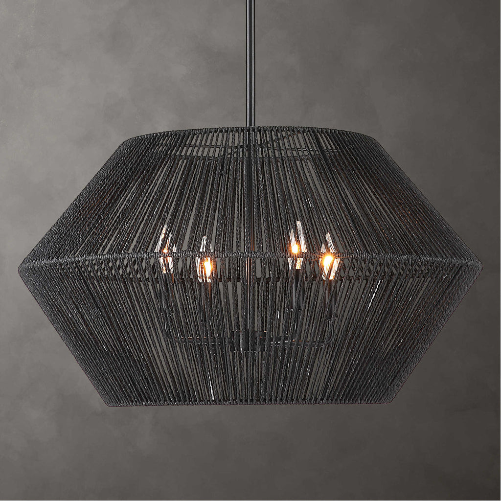 Suspension Uttermost Suva à 4 lumières en corde noire
