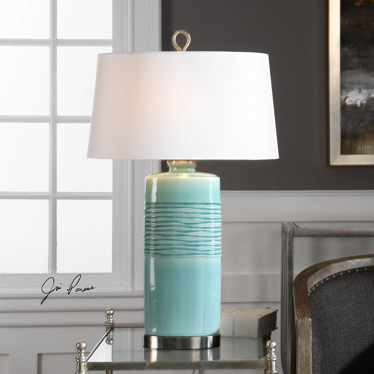 Lampe de table Uttermost Rila bleu sarcelle vieillie