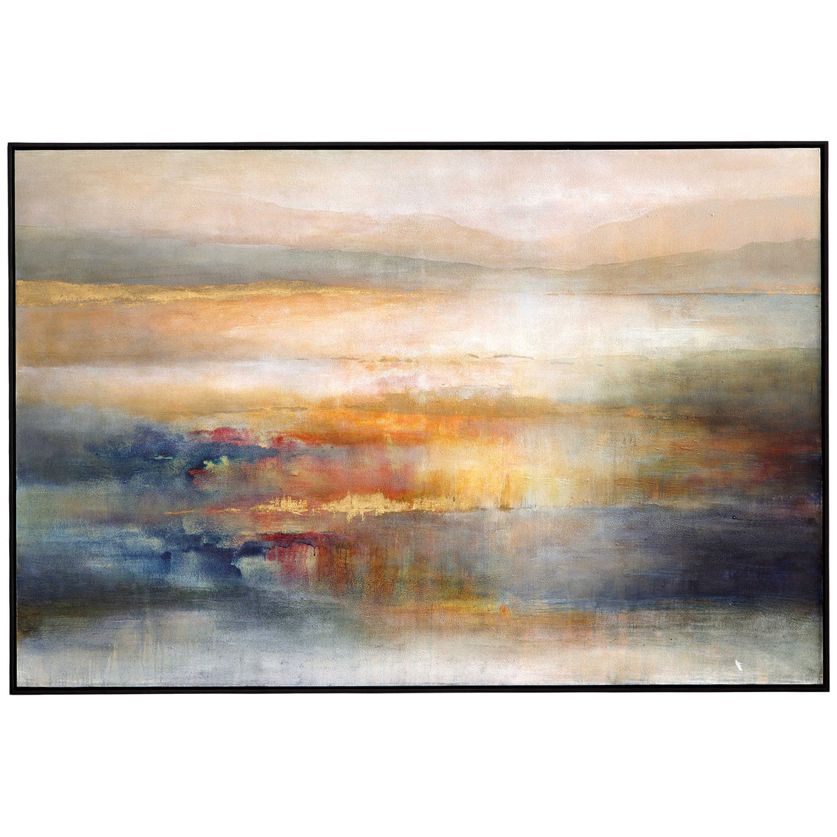 Art abstrait peint à la main représentant un crépuscule marin extrême