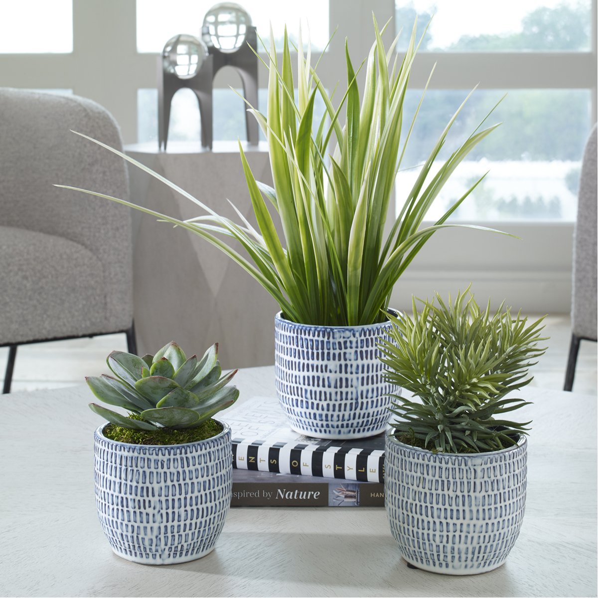 Ensemble de 3 pots de verdure Puebla bleus et blancs