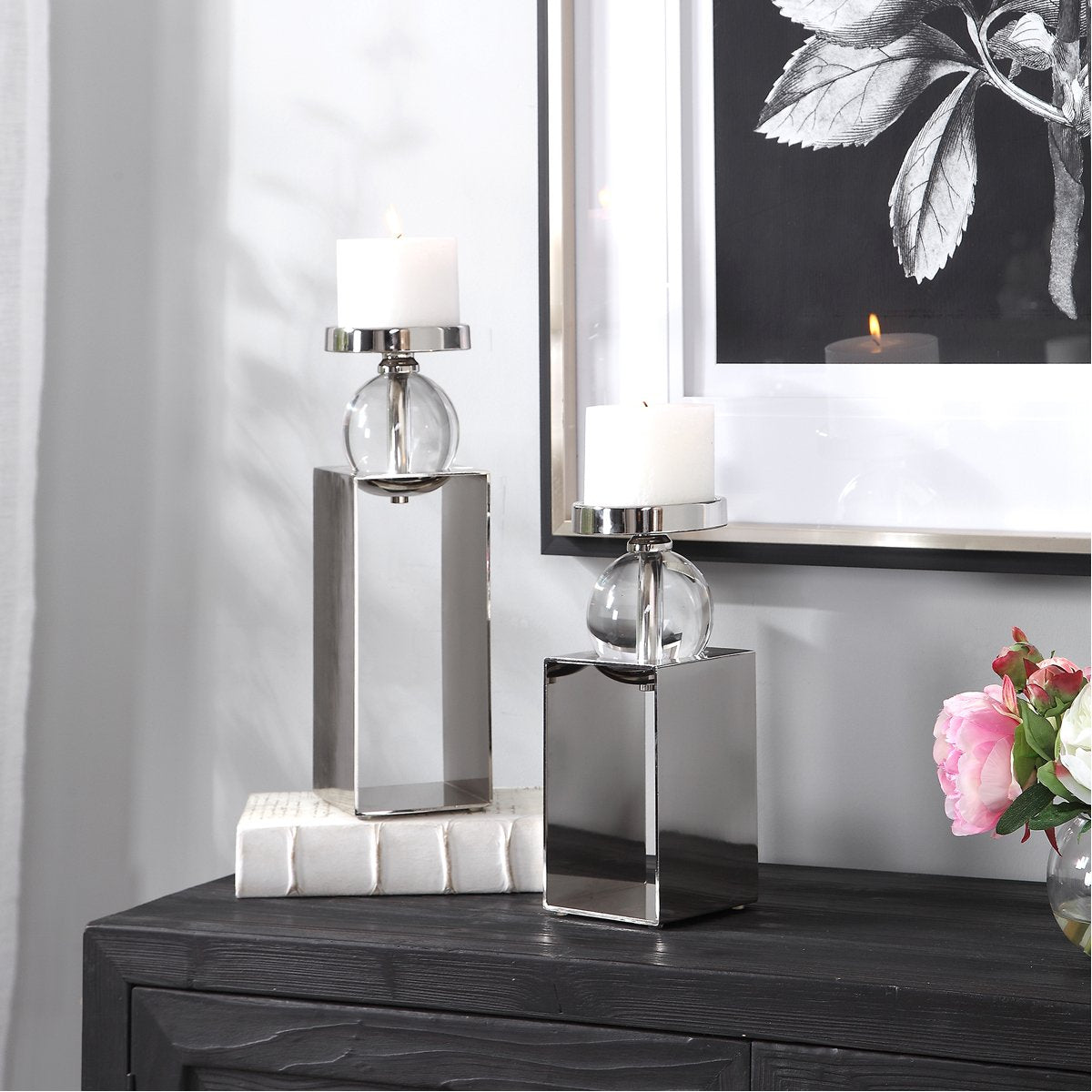 Bougeoirs en nickel Uttermost Lucian, lot de 2 pièces
