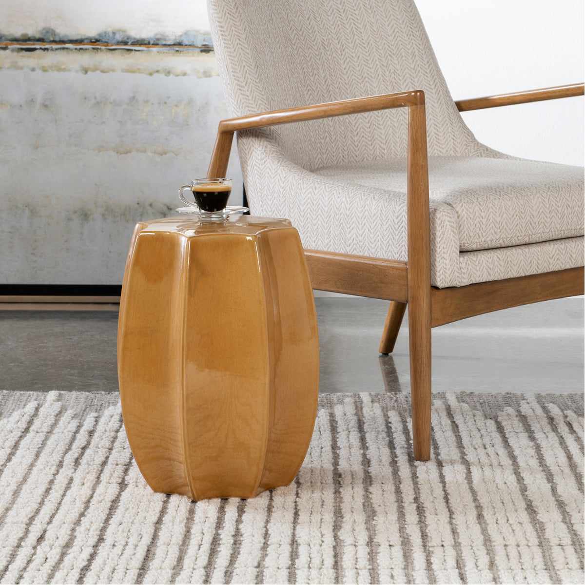 Tabouret de jardin festonné Uttermost Sunrise Amber Gloss