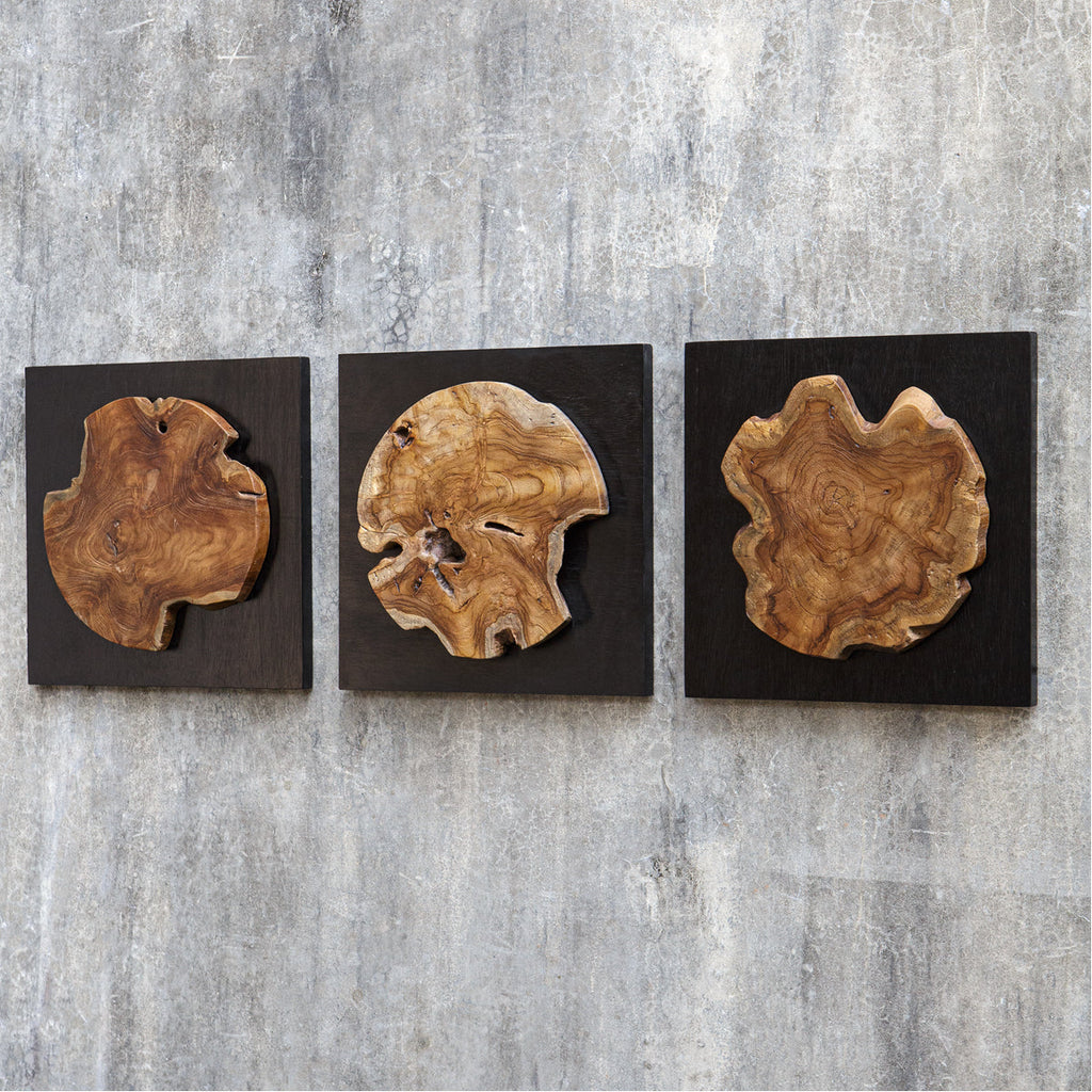 Décoration murale en bois de teck Uttermost Kolini, ensemble de 3 pièces