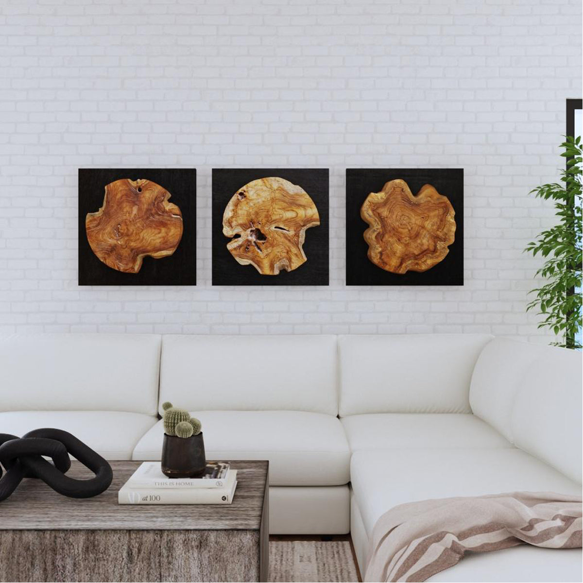 Décoration murale en bois de teck Uttermost Kolini, ensemble de 3 pièces