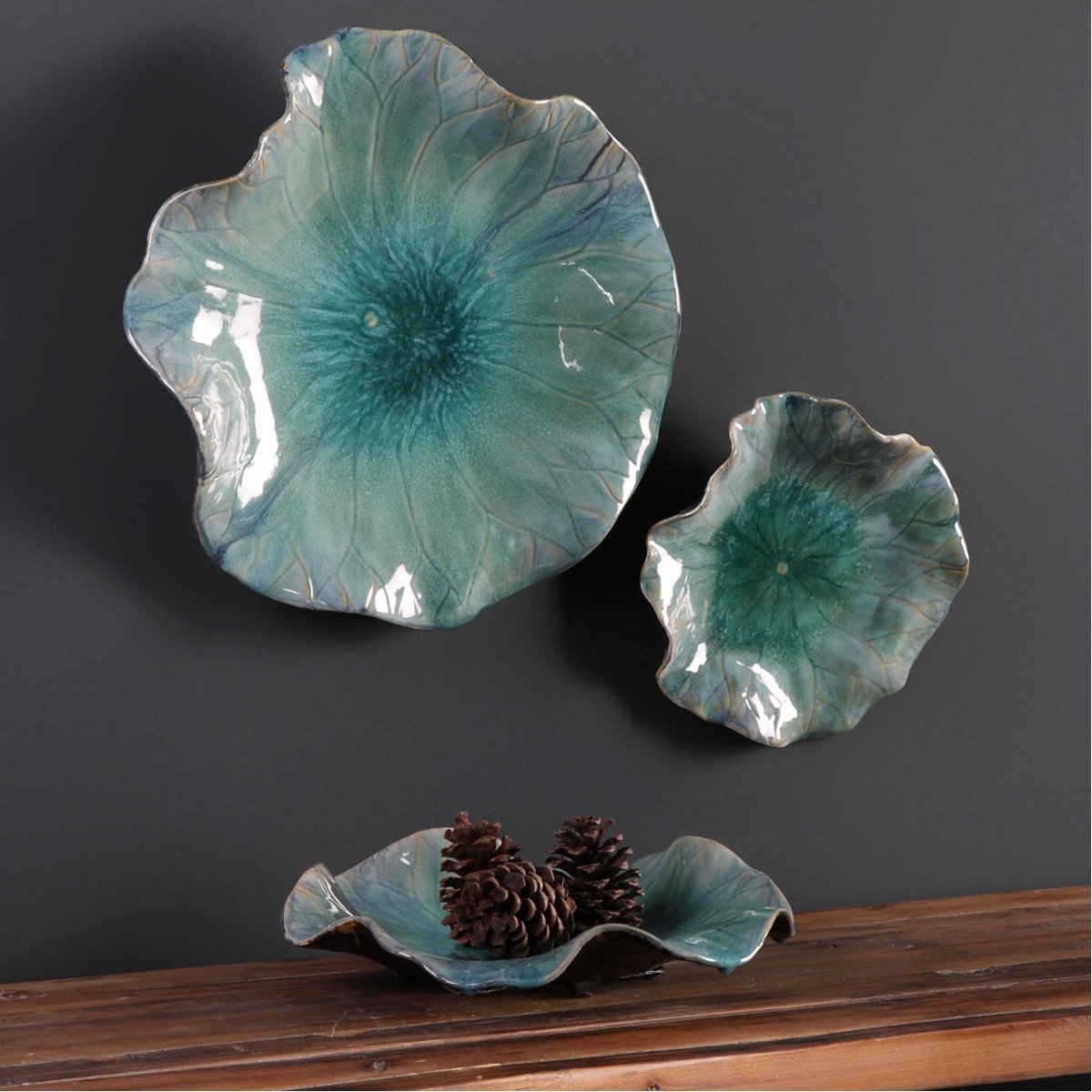 Ensemble de 3 fleurs en céramique Abella de Uttermost