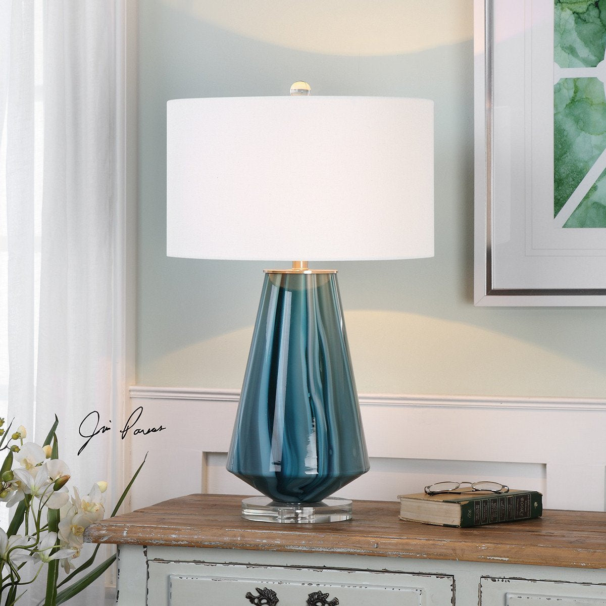 Lampe en verre bleu sarcelle et gris Pescara d'Uttermost