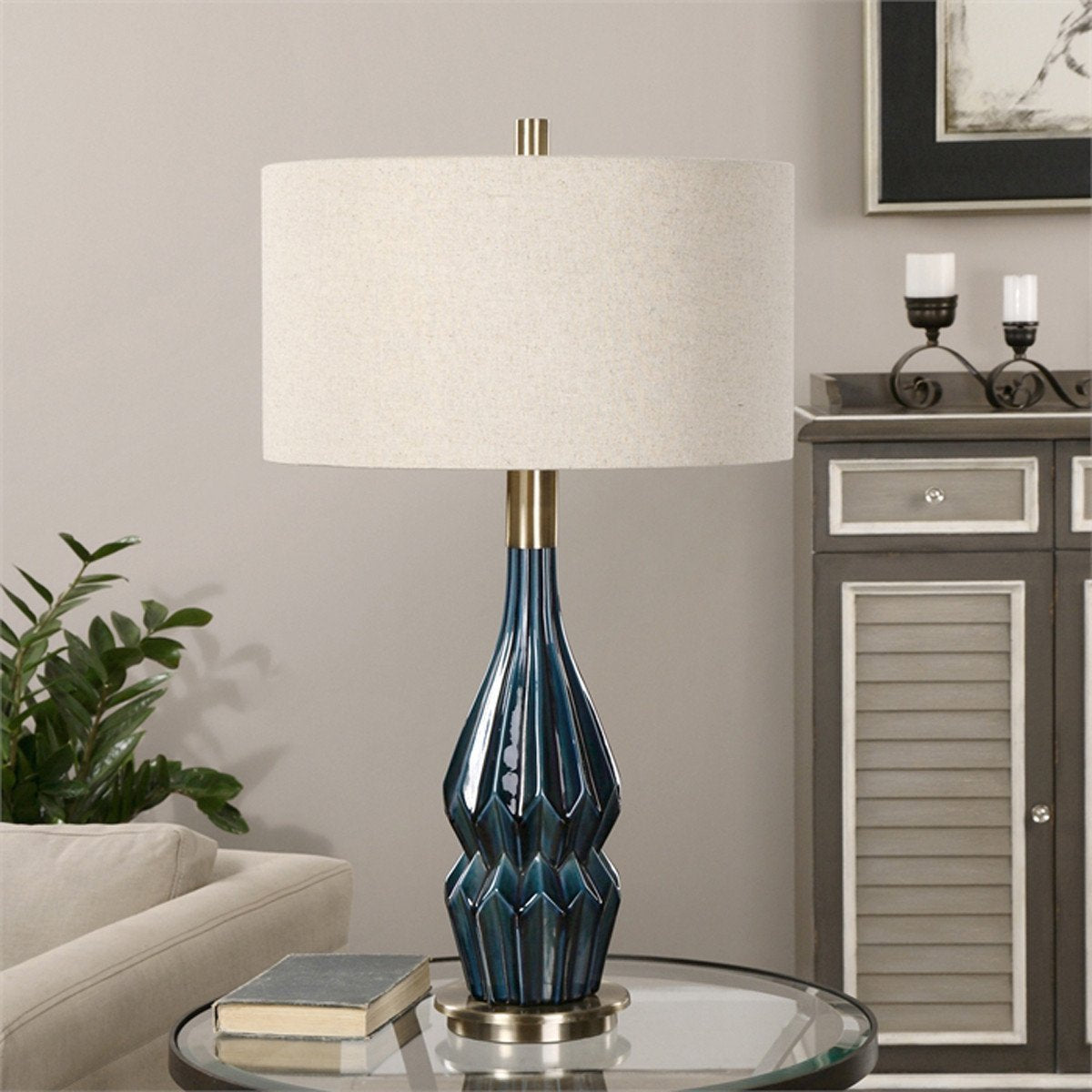 Lampe en céramique bleu de Prusse extrême